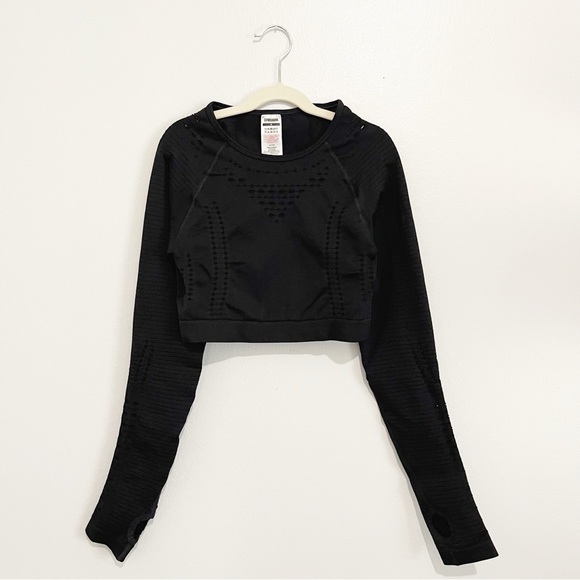 Gymshark Glow Long Sleeve Seamless Crop Top Black Women’s Activewear Size M - Picture 3 of 7